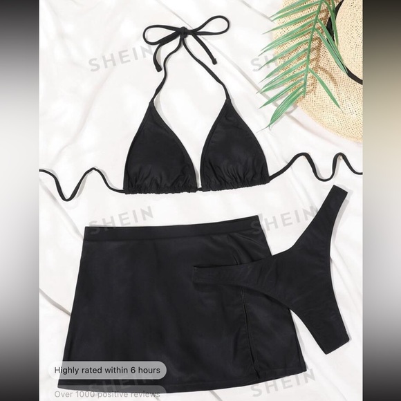 SHEIN Never Worn Black Bikini Set - Triangle Bra Top, Thong & Skirt - Picture 2 of 2
